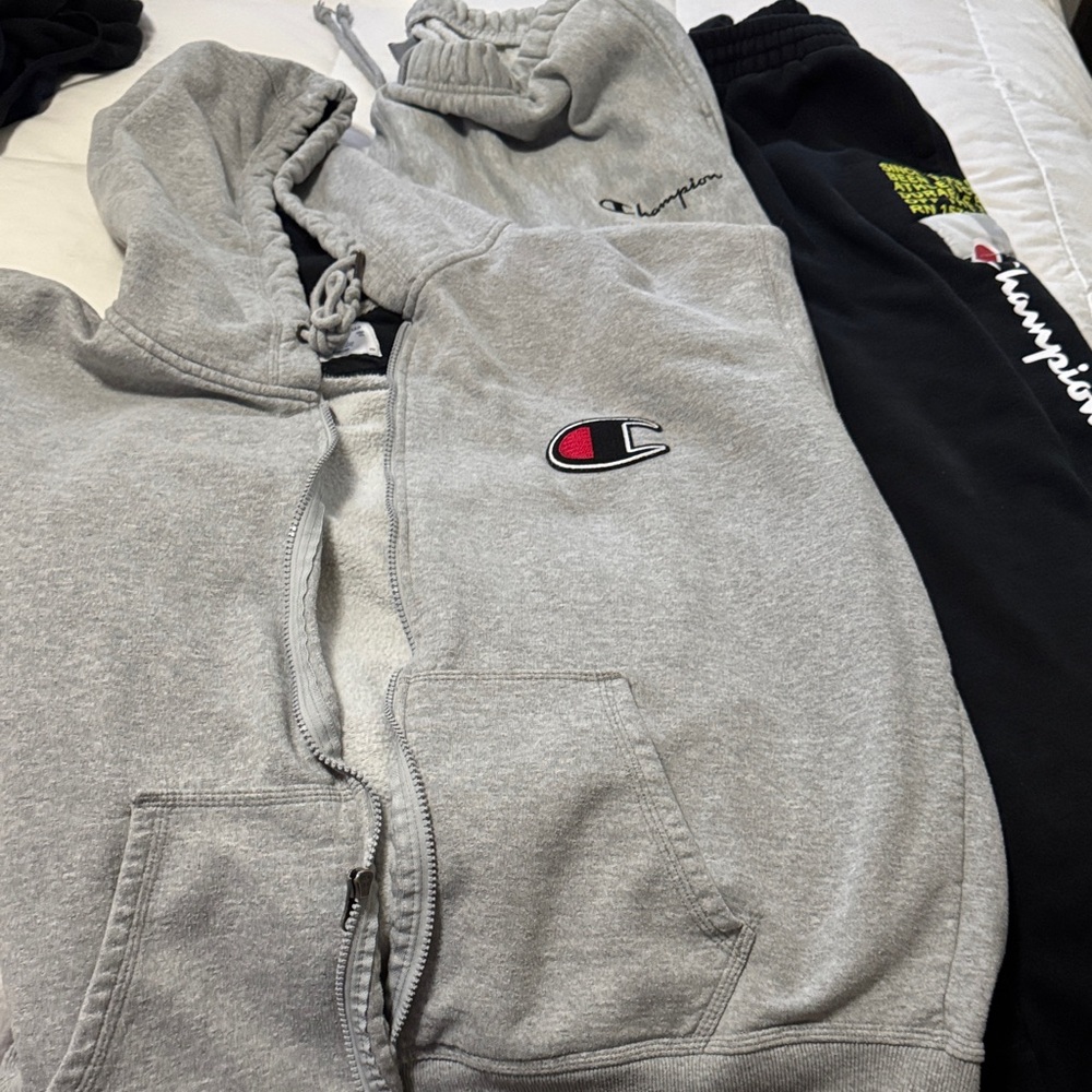 Champion Gray and Black Hoodie Set